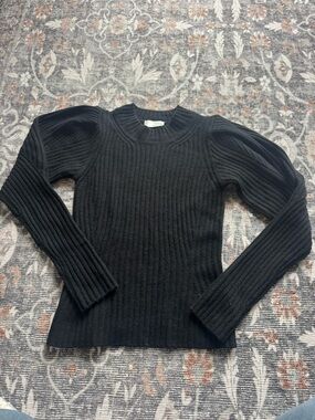 7 For All Mankind XS Black Ribbed Puff Sleeve Sweater